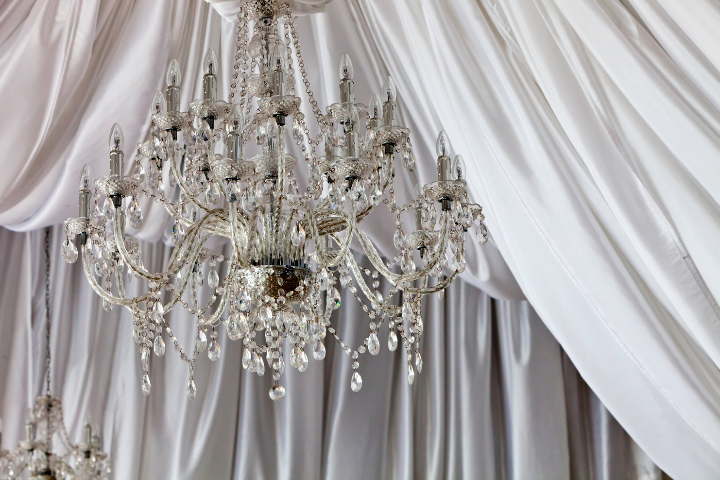 Chandeliers at a wedding venue